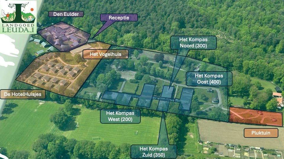 Luchtfoto conferentieoord - Landgoed Leudal -plattegrond